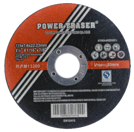 DISCO CORTE POWERTRASER 4.5"X1/16" PROFESIONAL (50 PIEZAS)